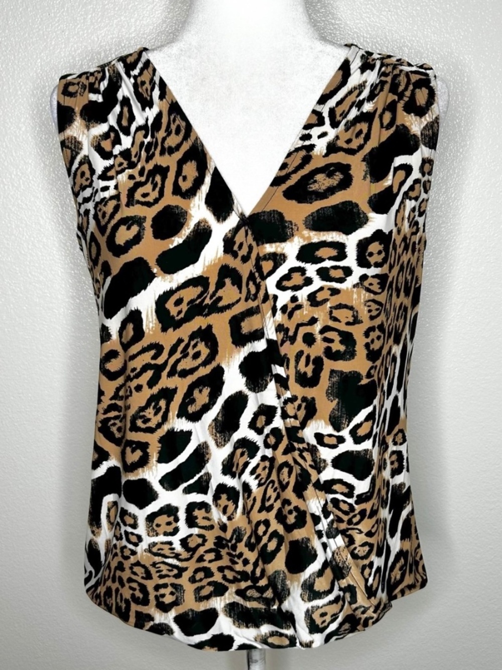 INC Womens Tan Animal Print Sleeveless Faux Wrap Stretch Top Blouse Size PM